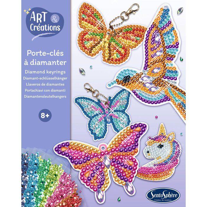 Porte-Clés à diamanter - SENTOSPHERE - Art &amp; Créations - 5 supports - Strass Multicolores - 5 attaches - Dès 8 ans