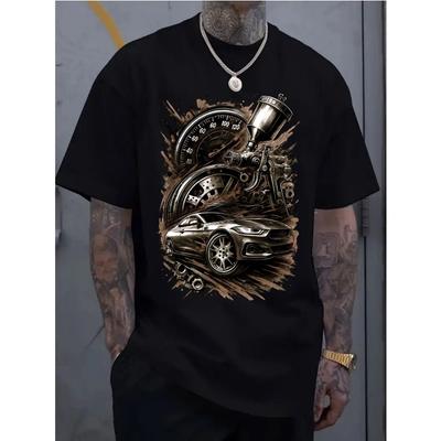 European Sizes Men's Casual Sportswear Short-sleeved Shirt, Trendy 2D Printed Pattern, Stretchy and Comfortable, Suitable for Sports
