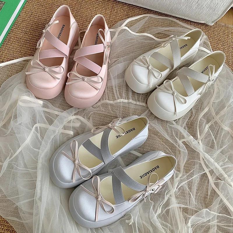 Bow Flats Platform Mary Jane Women Shoes Comfort Sneaker New Trend Dress Designer Walking Outdoor Shoes Women Luxury Footwear