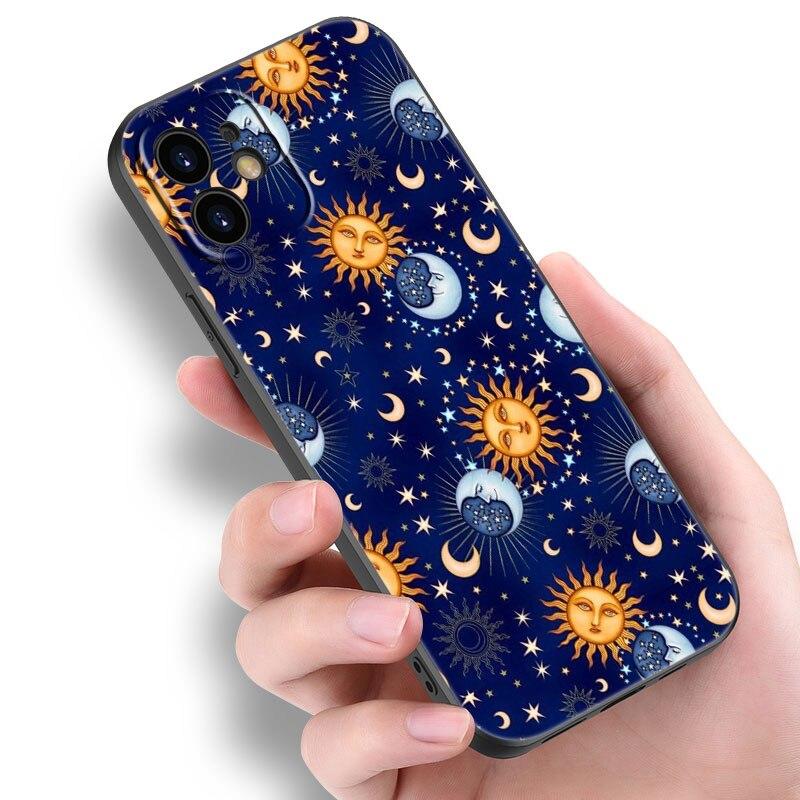 Funny Sun Moon Face Phone Case For Apple iPhone 14 13 12 Mini 11 Pro Max 7 8 XR X XS 7 8 Plus SE 2020 2022 Black Cover
