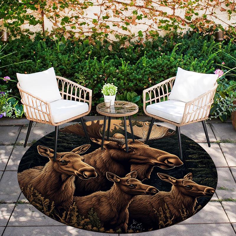 Moose pattern round rug,Carpet Rug for Living Room Bedroom Playroom ,Non-slip Floor Mat,Holiday Gifts and Birthday Gifts.