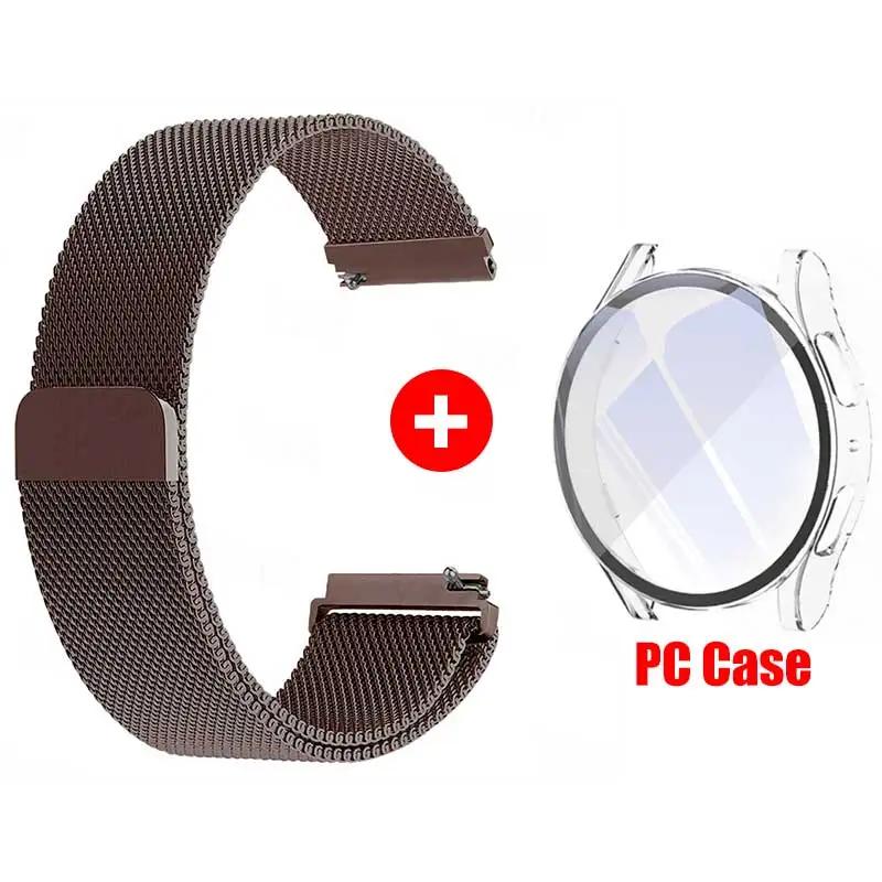 Glass Case+Strap for Samsung Galaxy Watch 7 6 5 4 40mm 44mm Milanese Loop 20MM Band PC Protector Cover Bumper Galaxy Watch 6 5 4