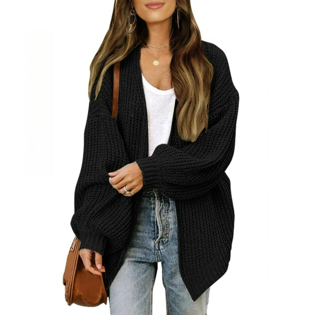 Women's Lantern Sleeve Thick Needle Cardigan Autumn and Winter Pocket Knitted Sweater Women's Jacket
