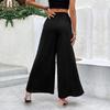 Women's Summer New Loose Simple Style High Waist Button Split Black Wide Leg Trousers