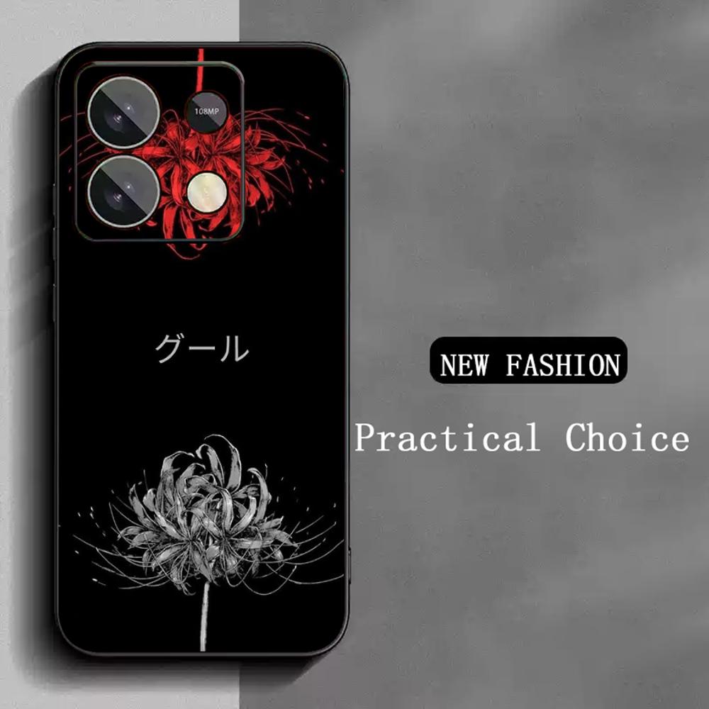 Japan Art Red Spider Lily Pattern Phone Case For Redmi Note 14 13 12 11 Pro Plus S 5G 14C A3 Soft Black Phone Cover