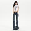 American dark blue micro-pull jeans women's summer new low-rise slim-fitting slim-fitting horseshoe horn pants