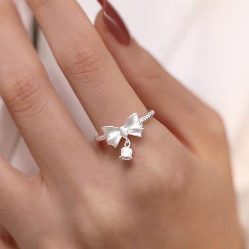 Lily Flower Bowknot Open Ring for Women - Versatile Trendy Index Finger Jewelry