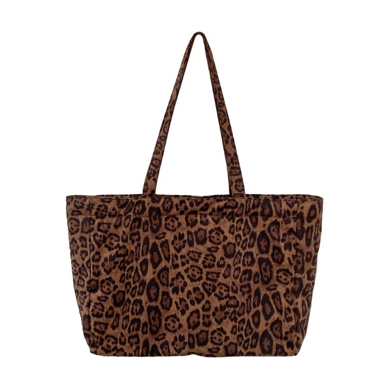 New leopard print bag autumn and winter niche casual lazy style shoulder bag large capacity commuter tote bag women