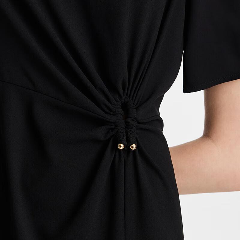 GOELIA Asymmetric Collar Pleated Little Black Dress