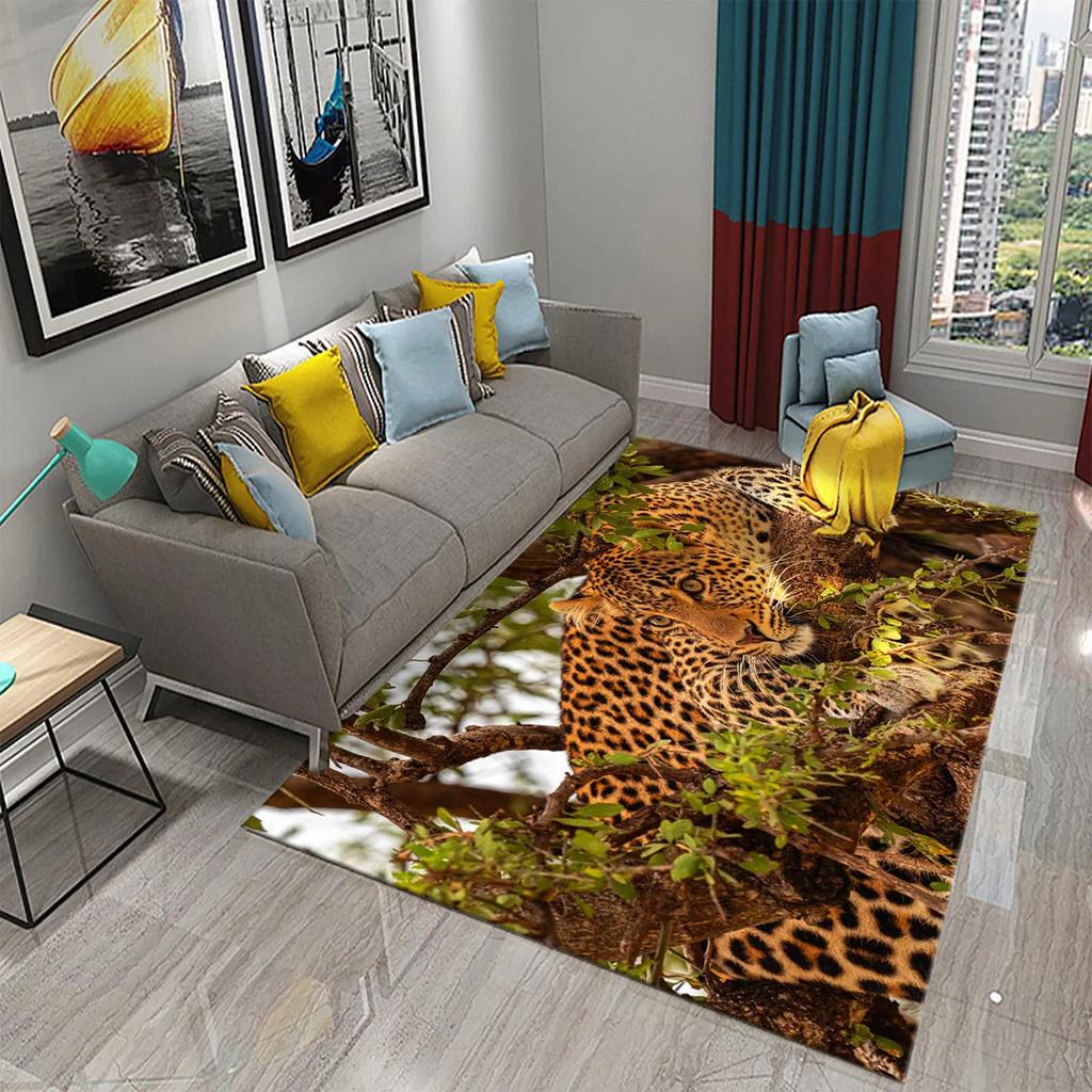 3D Leopardenteppich für Schlafzimmerteppich Rutschfester Teppich Bodenmatte Wohnzimmer Bodenbereichsmatten Küchenteppich Bettvorleger Heimdekoration
