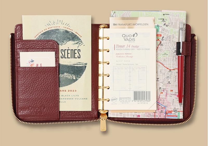 Quo Vadis Genuine Leather System Organizer Cover 6 Zip Timer 14 French Classic Navy QUOVADIS Timer14 qv937lzfcnv [Mini Size/L Cover]