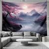 Japanese Cherry Blossom Tapestry Wall Hanging Asian Anime Nature Mountain Wall Art Calming Tapestries For Bedroom Living Room