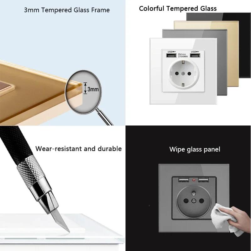 Toma de corriente USB dual de pared DepoGuye de 2,1 A, para dormitorio, 16 A, panel de PC, compatible con España, Rusia y la UE.