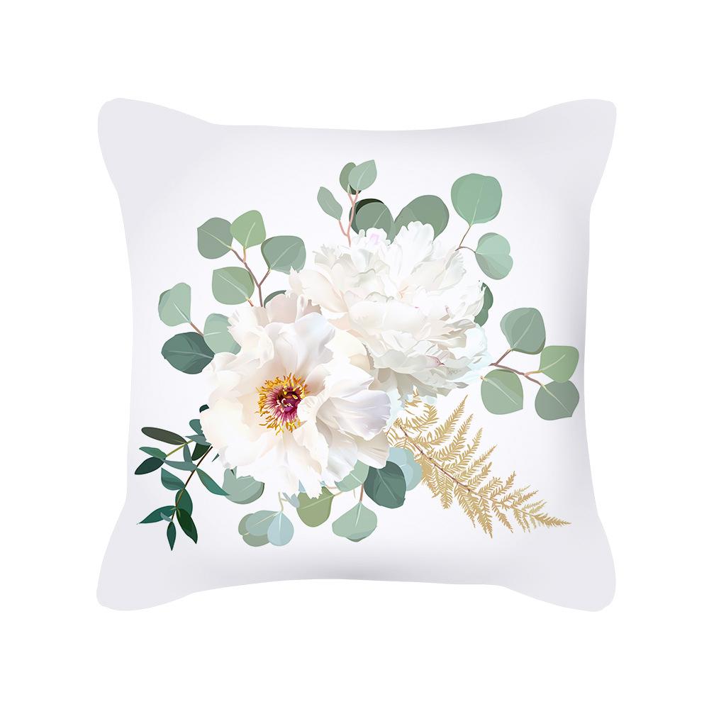 Pillow New Plant Flower Printed Pillow Sofa Pillow Bedside Backrest Short Plush Pillow Cover