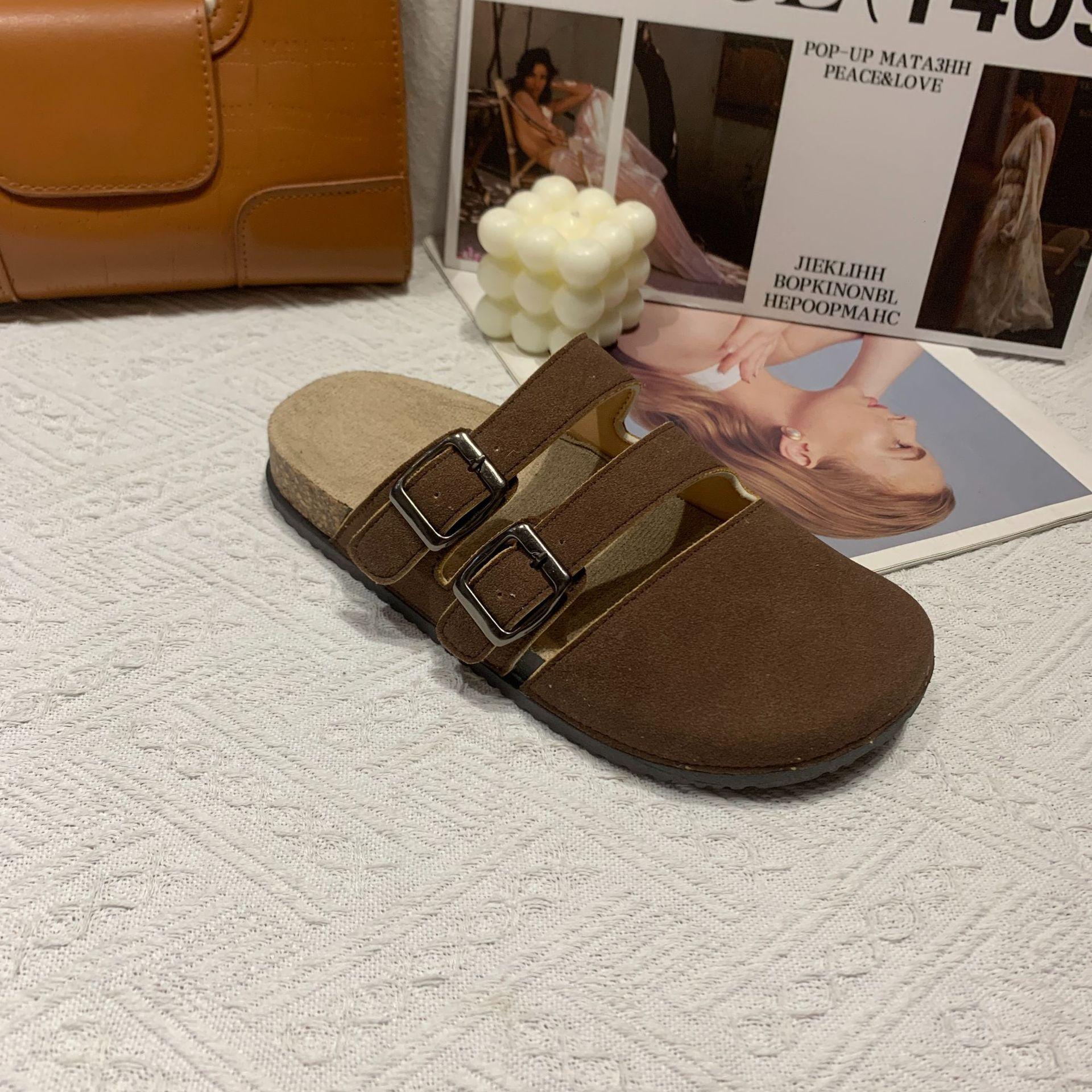 

Тапочки Baotou, женская летняя одежда, модная повседневная пряжка, ленивые полутапочки, домашние тапочки с плоским дном, классные тапочки 40 темно-коричневого