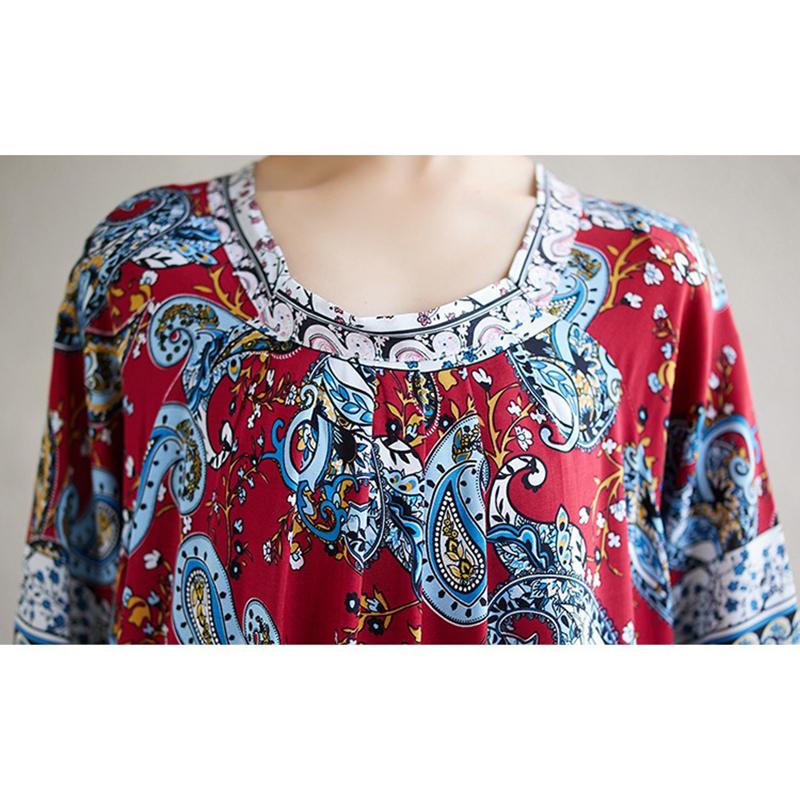 Xitao Pleated Print O-neck Dress ZMY1099