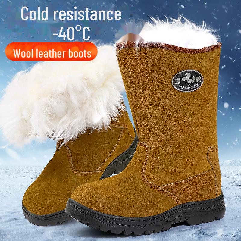 Real Wool Waterproof Winter Boots -40°F, Non-Slip Genuine Leather