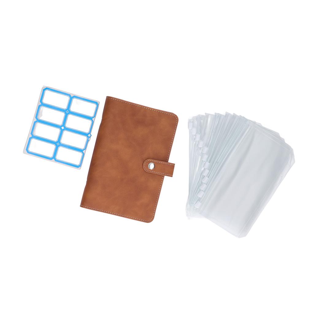 Segregator na gotówkę A6 Przenośny rozmiar Skóra PU 6 dziurek Dziurkowany Segregator budżetowy z 12 przezroczystymi kieszeniami zapinanymi na zamek Małe etykiety