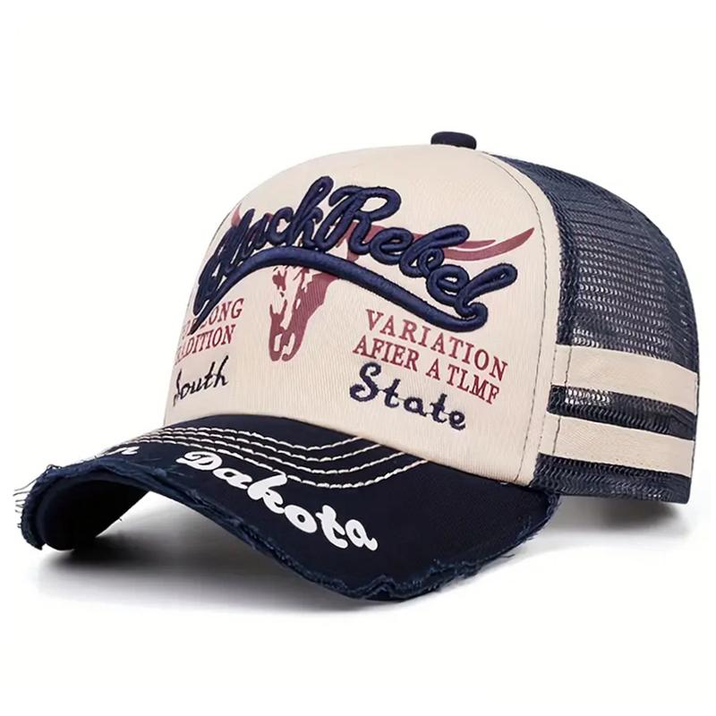 

Vintage Distressed Baseball Cap for Men Women Mesh Breathable Trucker Hat Western Cowboy Embroidery Sun Hat Fashion Dad Hat темно-синього кольору