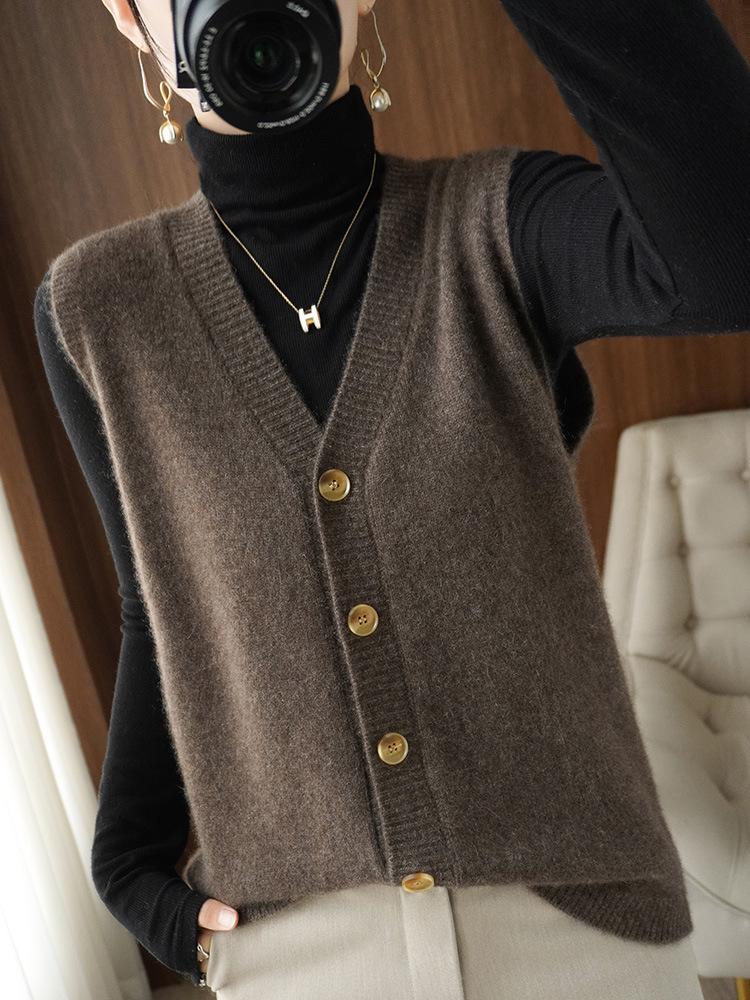 Spring Autumn Women's Sleeveless Cardigan Sweater – Knitted Vest Waistcoat for Inner or Outer Wear