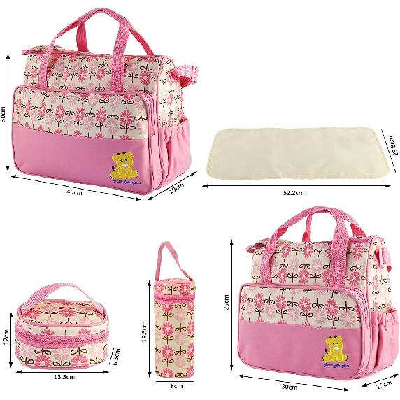 5PCS Baby Diaper Bag Set, baby nappy Handbag with Shoulder Strap, Portable Diaper Changing Bag for Mom Dad