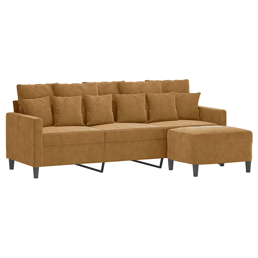 Vidaxl 3-Osobowa Sofa Z Podnóżkiem, Brązowy, 180 Cm, Aksamit