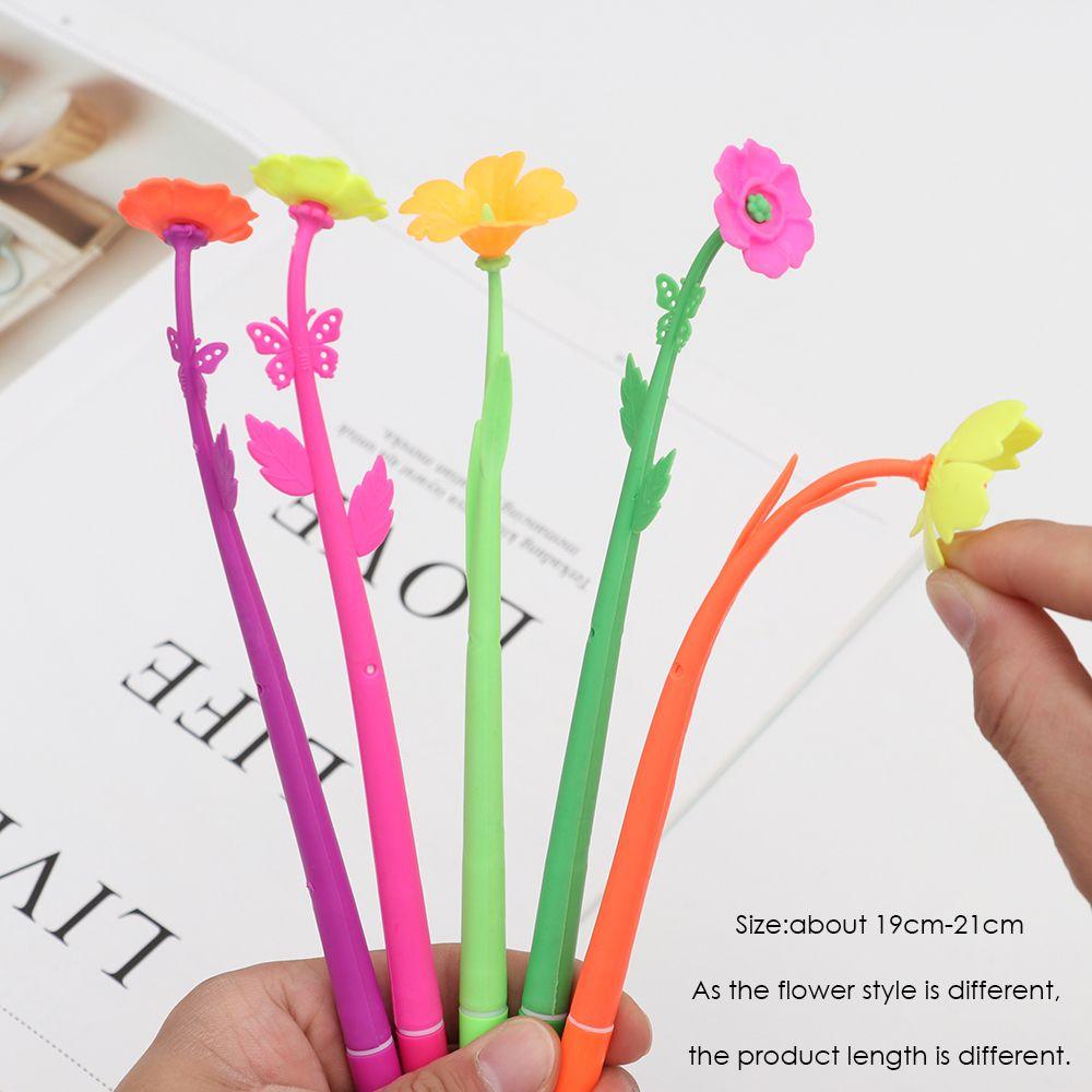 5PCS Soft Silicone Flowers Gel Pens Colorful Flowers Ballpoint Pen 0.38mm Black Ink Pen School Office Stationary For Kids Gift