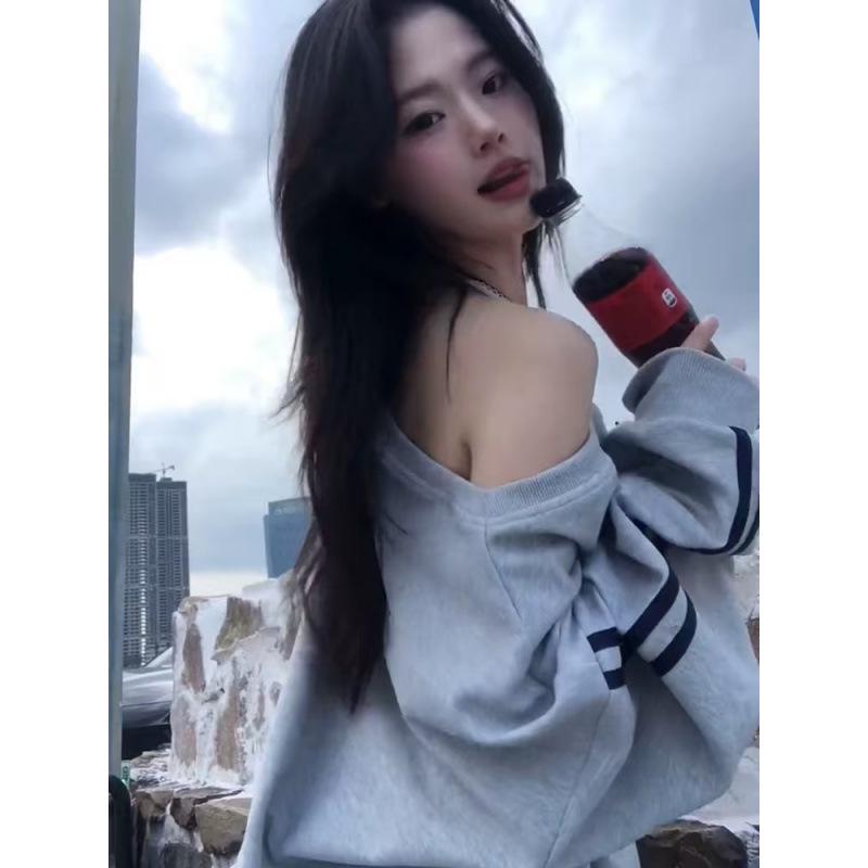 Damen Schräg-Schulter Langarm Retro T-Shirt - Frühling/Herbst 2025