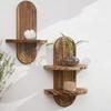 Natural Wooden Wall Shelves Oval Threaded Boho Style Rack Wall Mounted Shelf  Plant Decorative