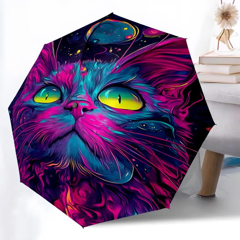 1pc Cosmic Cat Fashionable Automatic Opening/Closing Folding Umbrella with 8 Bones, Windproof Portable, Daily Use71
