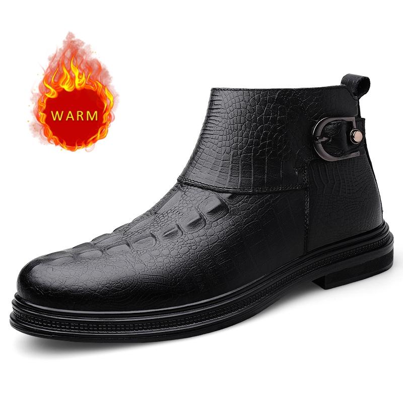 

Мужская повседневная обувь из натуральной кожи в британском стиле, зимняя теплая обувь из плюша и хлопка, мужские офисные короткие ботинки, бесплатная доставка 40