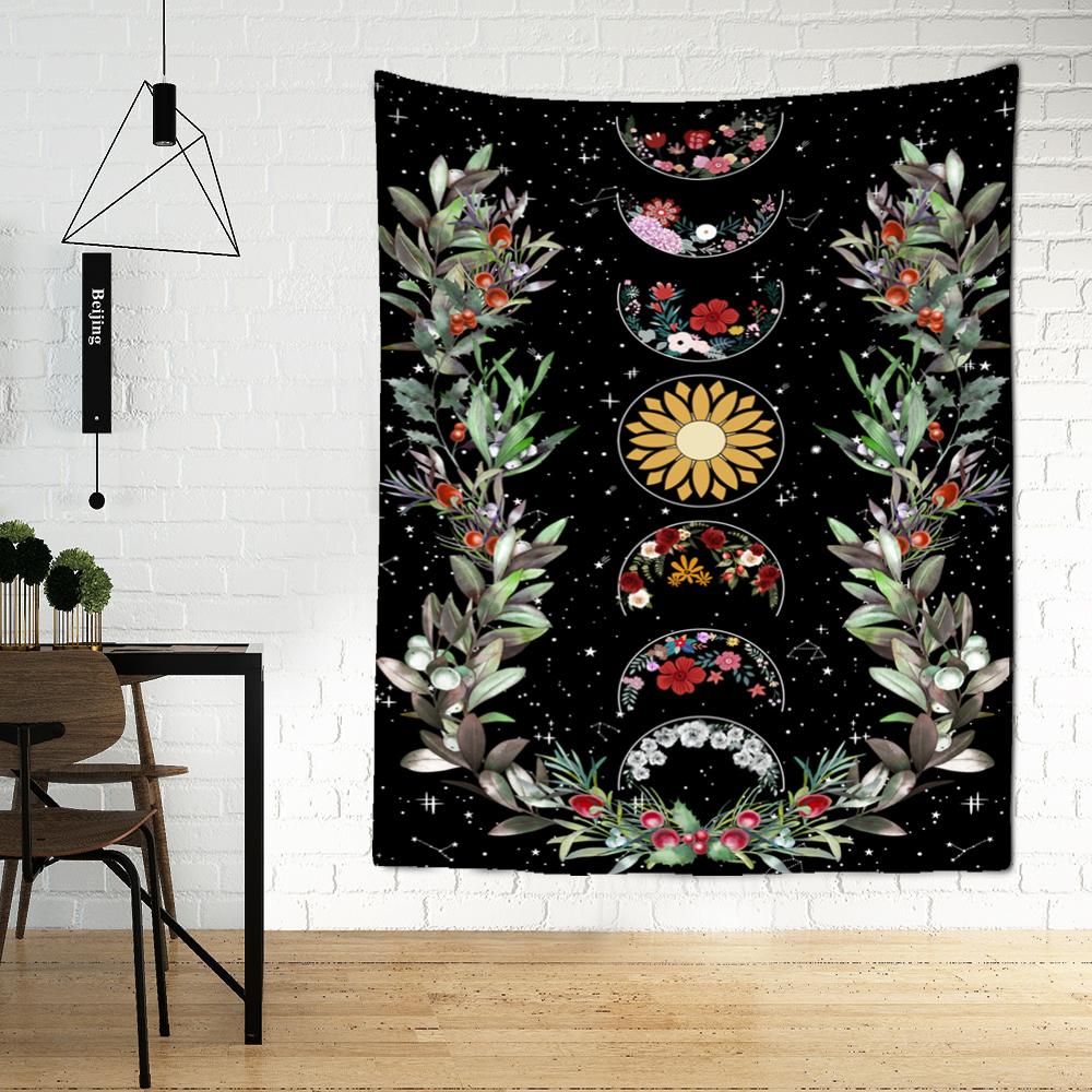 

Фаза Луны Цветочный Гобелен Настенный Психоделический Колдовство Богемный Стиль Хиппи Тапиз Домашний Декор 95x70cm