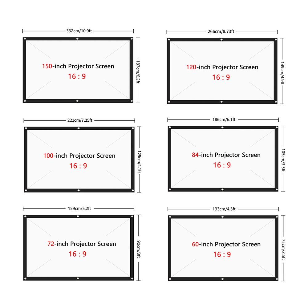 60 inch Projection Screen Portable Foldable Projection Screen 16 9 Polyester Projector Screen for Home Office KTV