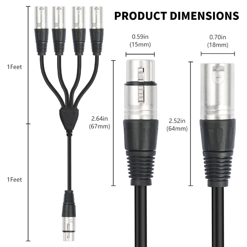 3Pin XLR Female To 4 Male Sound Splitter Cable 60Cm Metal Housing For Microphones Mixers Amplifiers Balanced Connection