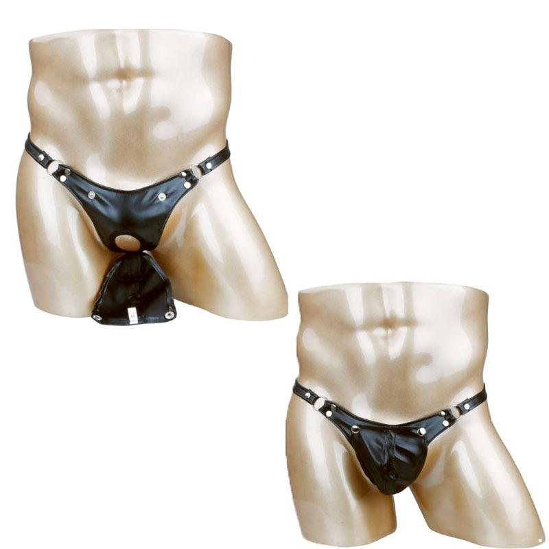 Lingerie Sexy en Faux Cuir pour Homme Poche Bulge String Culottes Slips à Boucle String Jockstrap Sous-vêtements Gay pour Homme