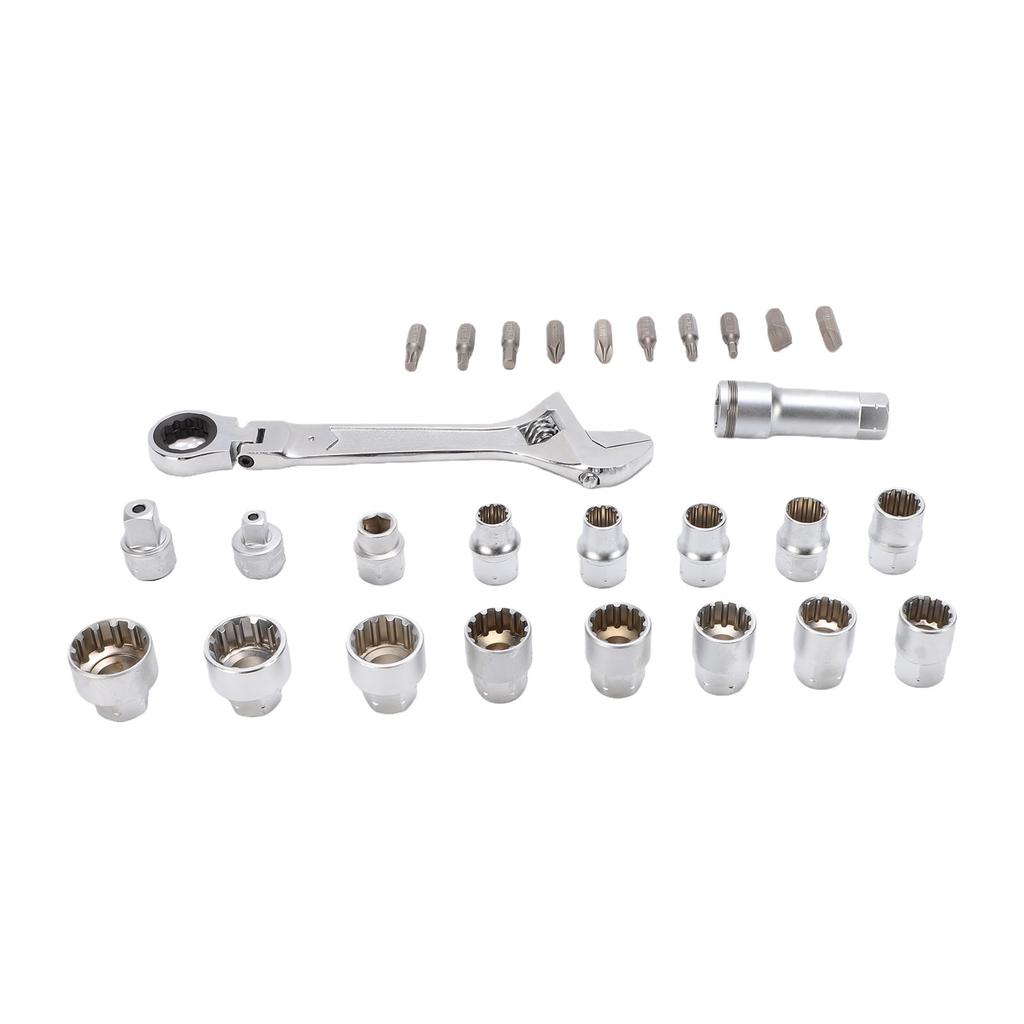Pass Through Socket Set 3 8 1 2 Inch Drive Sockets 72 Tooth Reversible Wrench Tool Kit for Hex Square Spline Socket