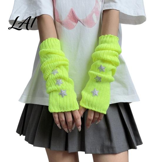 Dunkle Gothic Mode Handschuhe Sternenstrick Armstulpen Fingerlos für Damen Mädchen Lolita Alltag Ärmel Stil Gestreift Häkeln Cosplay Kostüm