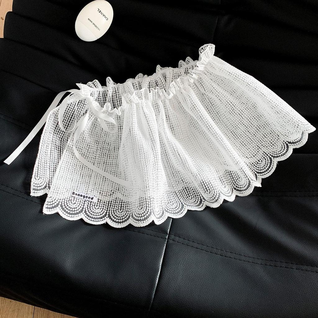 Korean Mesh Polka Dot Lace Butt Curtain: Chic Layering Waist Accessory for Girls with Pants & Skirts.