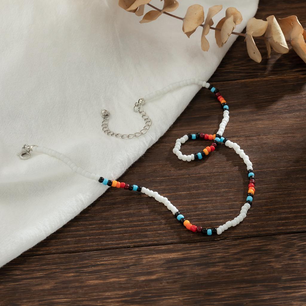 Accessories, ethnic style short versatile handmade necklaces, mixed-color rice beads, simple gravel turquoise necklaces