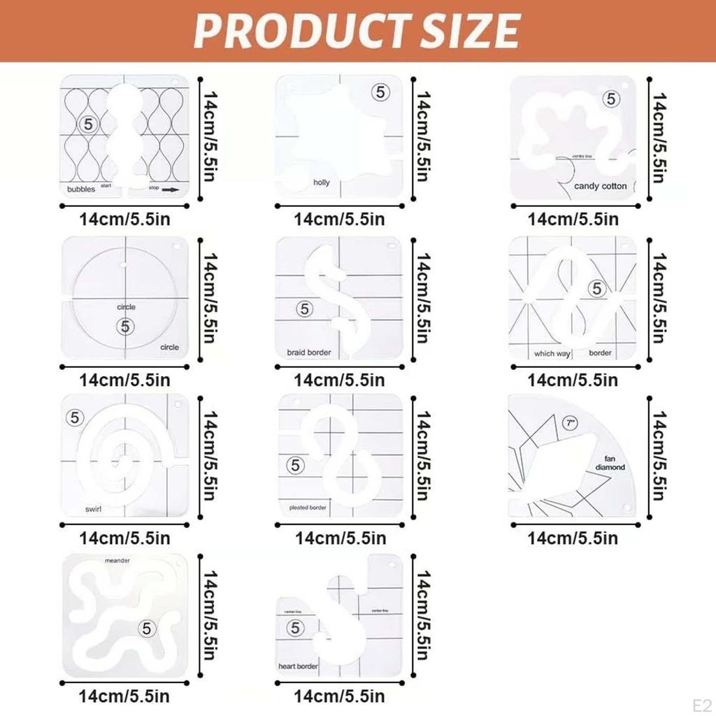 11x Free Motion Quilting Templates 3mm for Domestic Sewing Machine Beginners