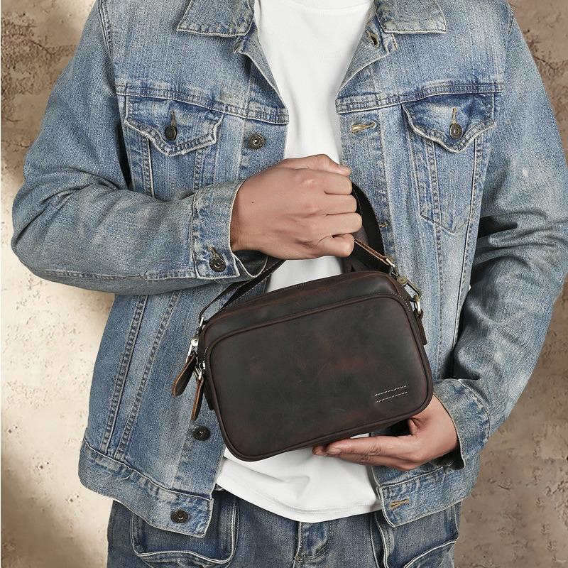 Ancient Trendy Cowhide Personality Trend Men's Backpack Commuting Shoulder Messenger Square Bag Genuine Leather Premium Messenger Bag Men's