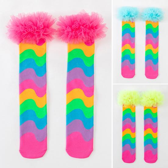 Calcetines hasta la rodilla de arcoíris para niños, calcetines altos hasta la rodilla coloridos, calcetines divertidos para bota para niñas con volante de tul para fiestas de disfraces, eventos festivos