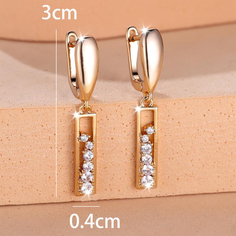 Vintage Rose Gold Color Hollow Square Long Earrings for Women Fashion White Zircon Drop Earrings Party Fine Jewelry