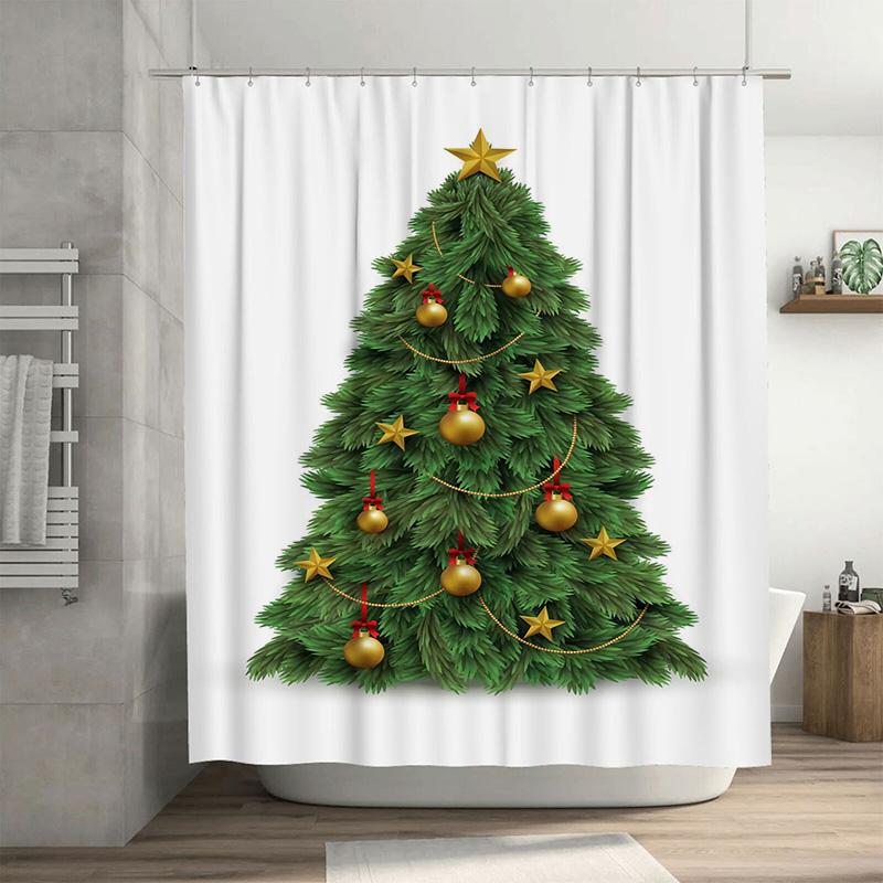 

Tuniu Charming Christmas Tree Shower Curtain Festive Holiday Decor Bathroom Set Waterproof Cute Forest Backdrop Modern Home Text W60H190(CM)-1 Pcs