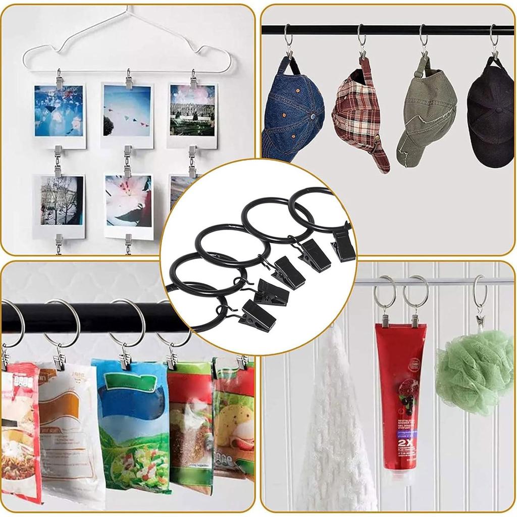 10 Pack Rustproof Drapery Metal Curtain Rings with Clips, Tension Curtain Hangers Clips, Decorative Curtain Rod Window
