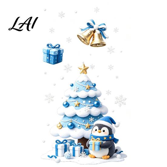 Indoor Outdoor Holiday Stickers Christmas Tree/Santa Claus Window Clings Blue PVC Waterproof Static Glass Stickers Tree Clings Winter Wall