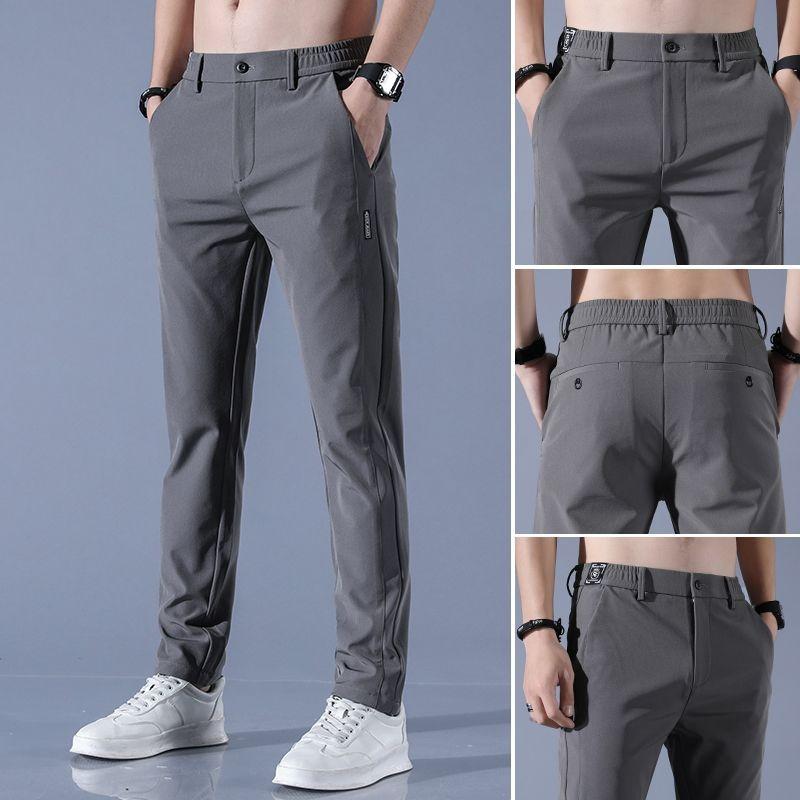 Summer thin ice silk pants men's casual pants quick-drying small trousers men's Korean trousers