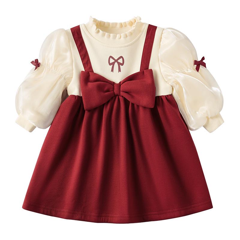 Girls' Red Velvet Princess Dress - Autumn/Winter, First Birthday, Formal Wear