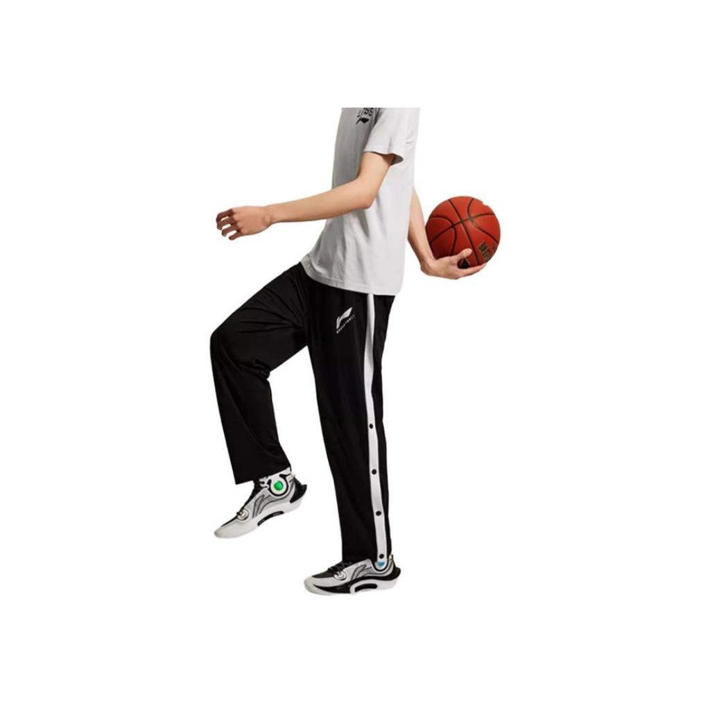 Li Ning Basketball Series Loose Fit Mid Rise Knit Sports Pants Men Bottoms Black AKLU205-1