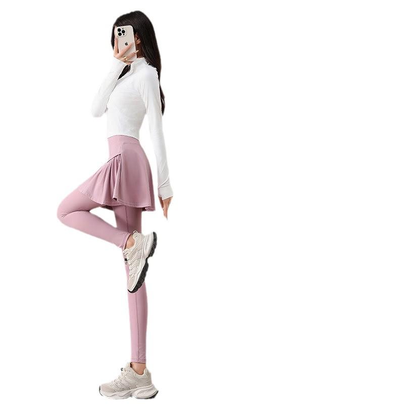 Women's Autumn/Winter 2025 Casual Tennis & Badminton Set with Long Sleeve Top, Yoga Skirt, and Pants.